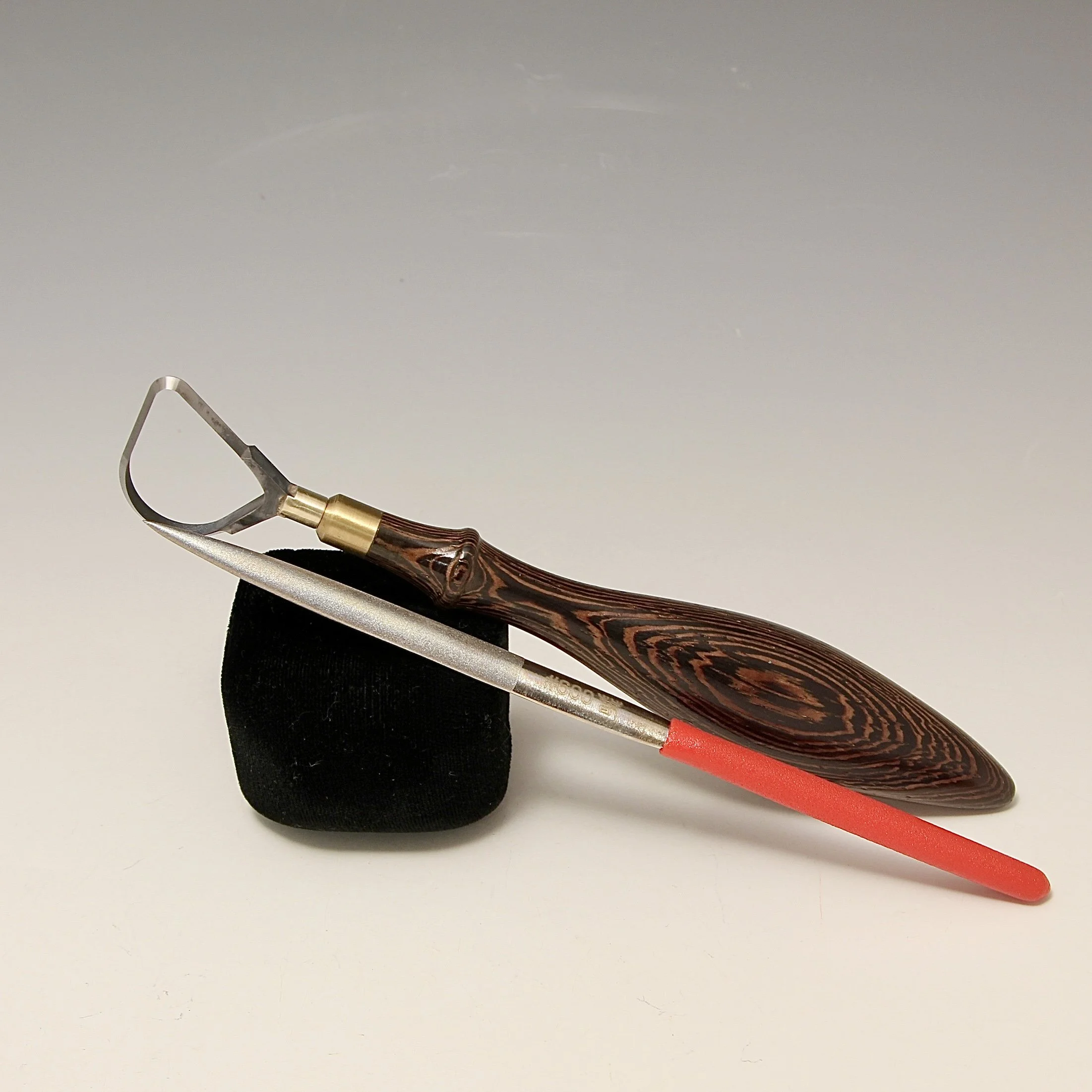 Pear-Shaped Tungsten Carbide Loop Tool with Wenge Wood Handle & a diamond file~ The Hardest Pottery Trimming Tool by Hsin-Chuen Lin