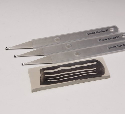 A set of 3 Precision (Sanggam) Carving/Sgraffito Tools with Silicon Sleeves by Master Potter HsinChuen Lin 林新春