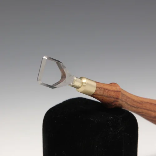 Square-Shaped  Tungsten Carbide Loop Tool with Smaller Mopane Wooden Handle~ The Hardest Pottery Trimming Tool Designed by Hsin-Chuen Lin