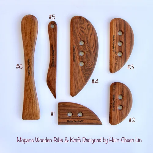 A Set of 6 Mopane Wooden Ribs/Knife/Stick for Throwing Cylinders, Compressing Floor, Stretching Mugs/Smal to LargelBowls by Hsin-Chuen Lin