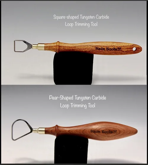 A set of 2 Tungsten Carbide Loop Tool (Pear and Square Shaped) with Oval Mopane Handles~ The Hardest Pottery Trimming Tool Designed by Hsin-Chuen Lin