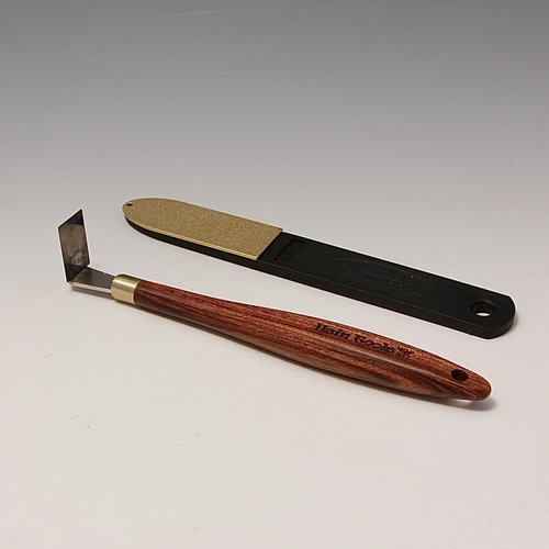 A Tungsten Carbide L-shaped Trimming Tool (TCW-2, Rectangle-Shaped) with Mopane Wooden Handle+Diamond file Designed by Hsin-Chuen Lin
