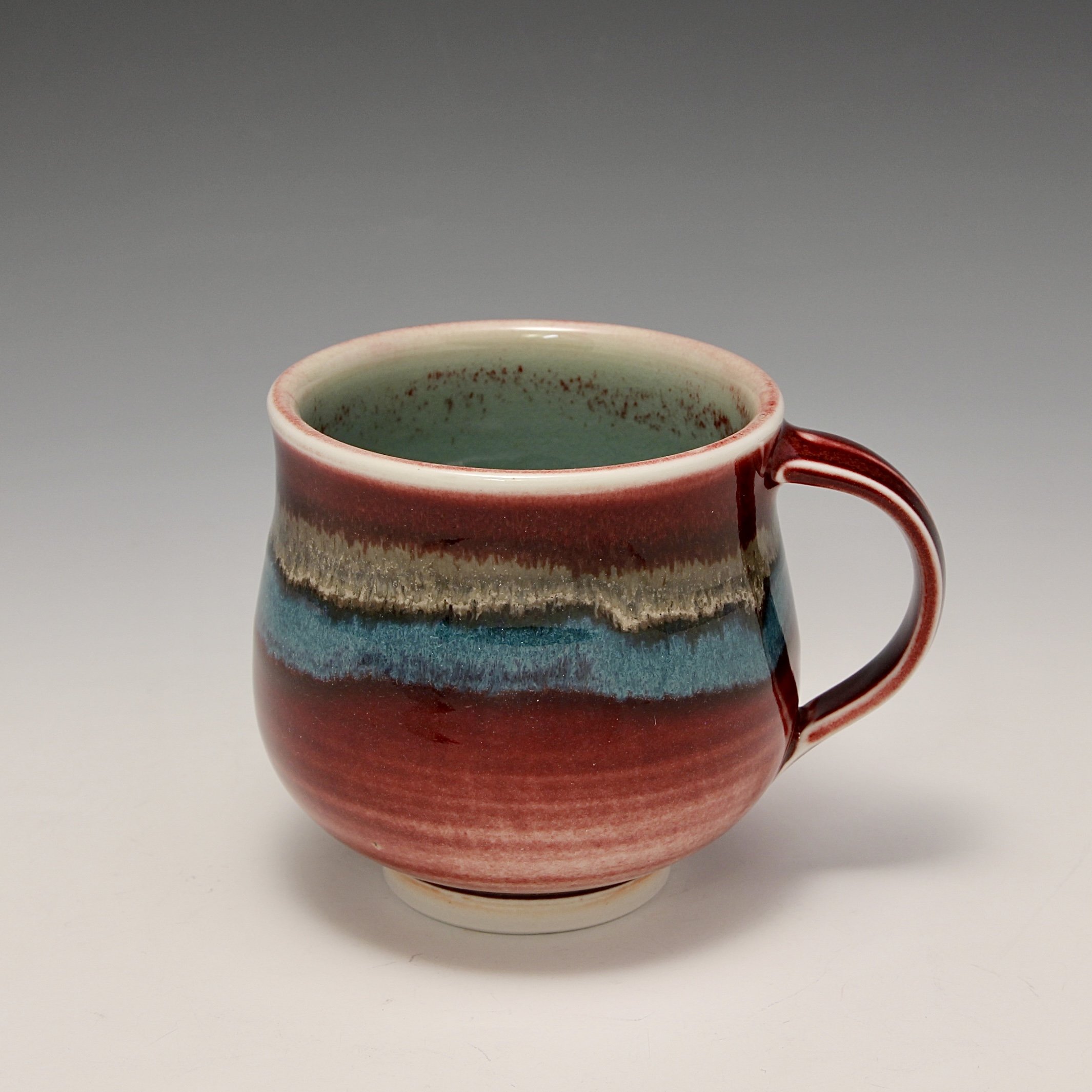 Wheel-thrown Porcelain Mug with Red and Blue Glazes Made by Hsin-Chuen Lin