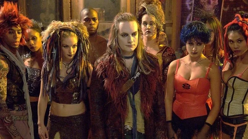 A screenshot from the film Repo! The Genetic Opera, featuring a number of people in outlandish outfits.