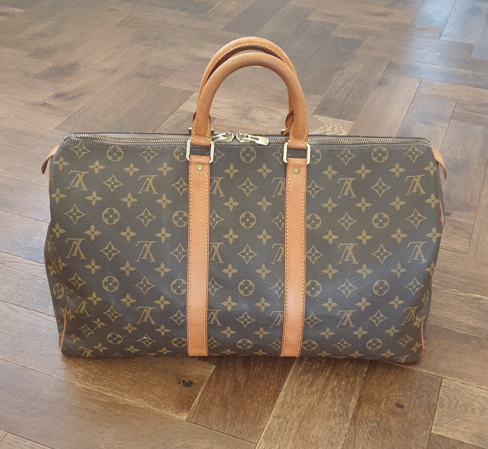 Louis Vuitton Brown Monogram Coated Canvas Leather Keepall 50