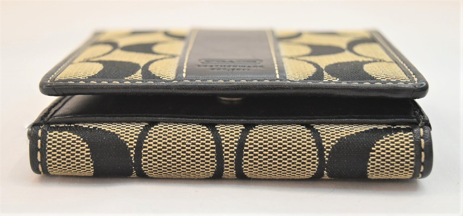 Vintage Coach Tri-fold Classic Beige Monogram Wallet Canvas & Leather