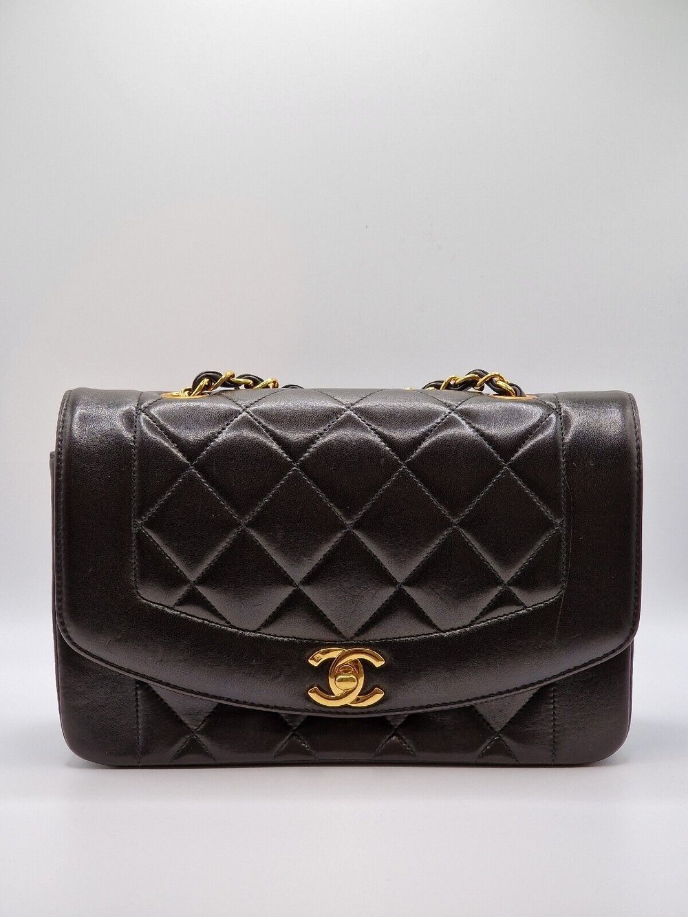 Black Interior! Chanel Black Diana Quilted Lambskin Small with 24k