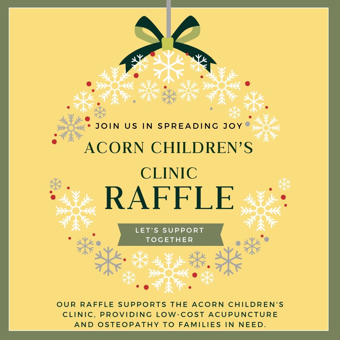 🎄🎁 Christmas Raffle 🎁🎄
Support the Acorn Children's Clinic 

We are once again running our Christmas Raffle to support the Acorn Children&rsquo;s Clinic which raised over &pound;950 last year, providing low cost acupuncture and osteopathy treatme