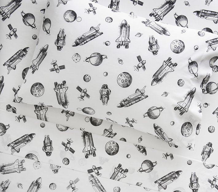 Glow-in-the-Dark Space Rocket Sheet Set &amp; Pillowcases | Pottery Barn Kids