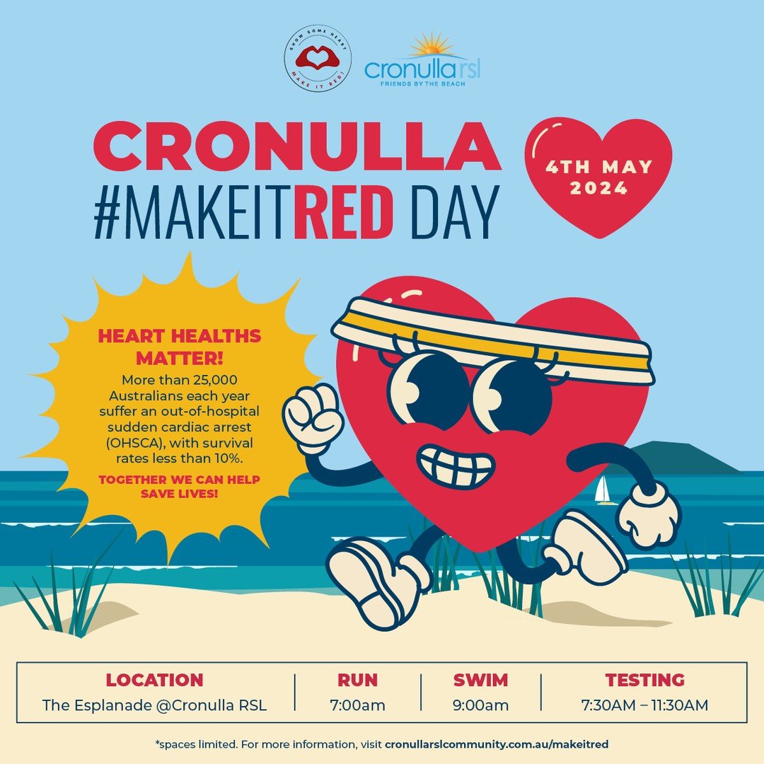 🫶Heart health is a crucial aspect of overall well-being, yet it's often overlooked until it's too late.

In an effort to promote awareness and proactive measures for heart health, we are turning Cronulla RED on the 4th May 2024. ❤️

Join us for #Mak