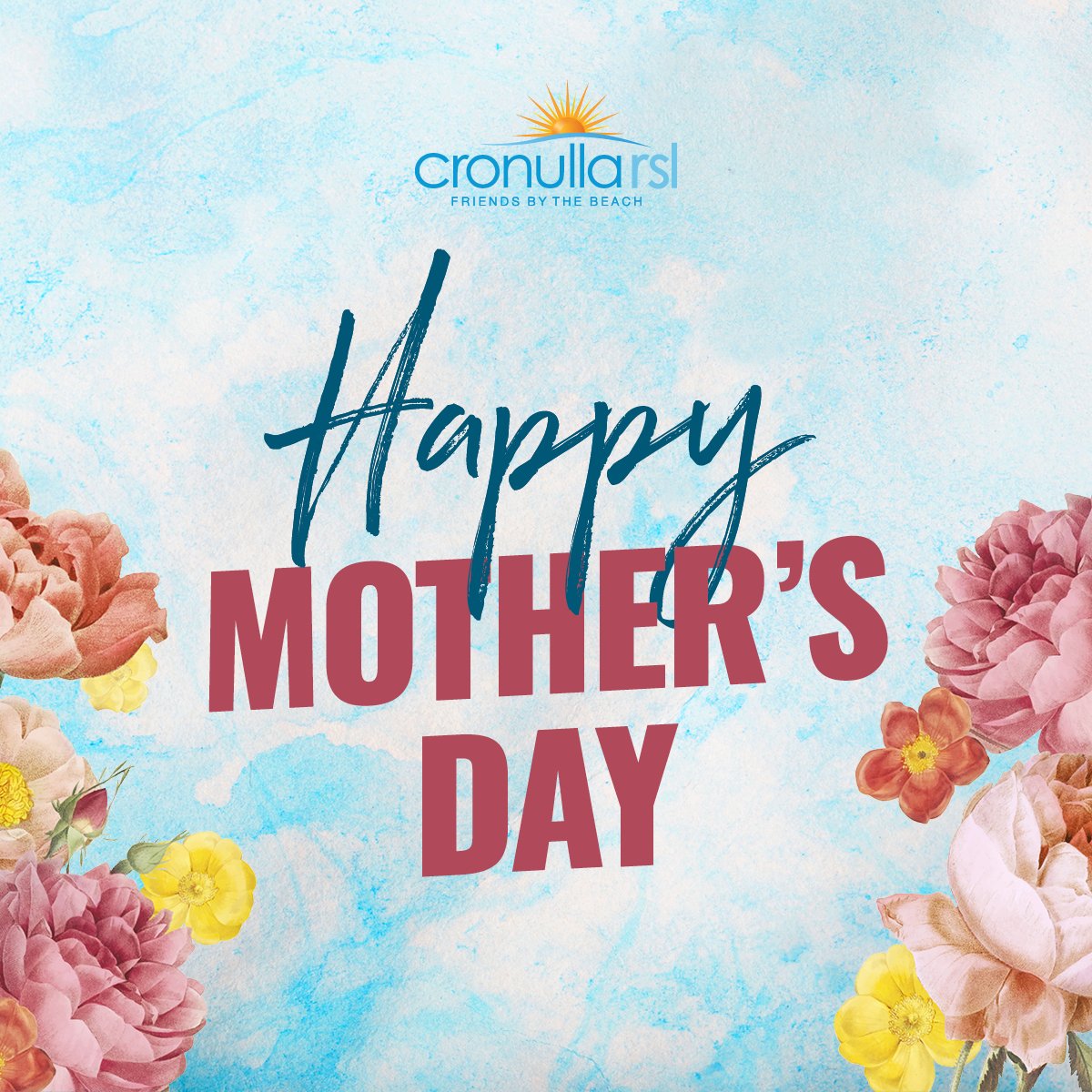 🌷🎉 Happy Mother's Day! 🎉🌷

Join us early and celebrate this special day with your loved ones! Let's make this Mother's Day memorable together. See you soon!

#mothersday #celebration #happymothersday #cronullarsl #cronulla