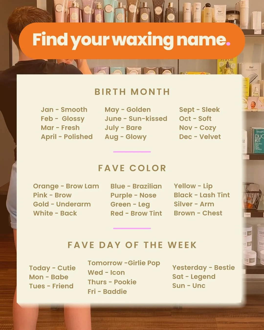 You can call us Polished Brow Lam, Brow, Underarm Baddie Legend from now on. 💅 

Drop your waxing name below. 👇 We need to see these smooth-skin alter egos.