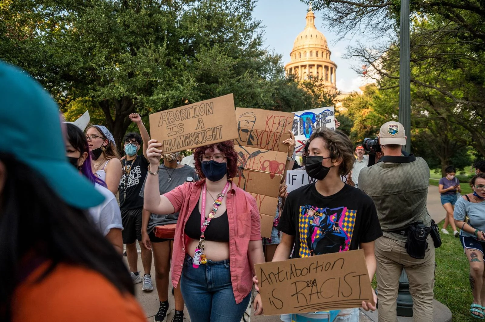“Pro-choice protesters march outside the Texas State Capitol in Austin on Sept. 1, 2021” Photo by Sergio Flores
