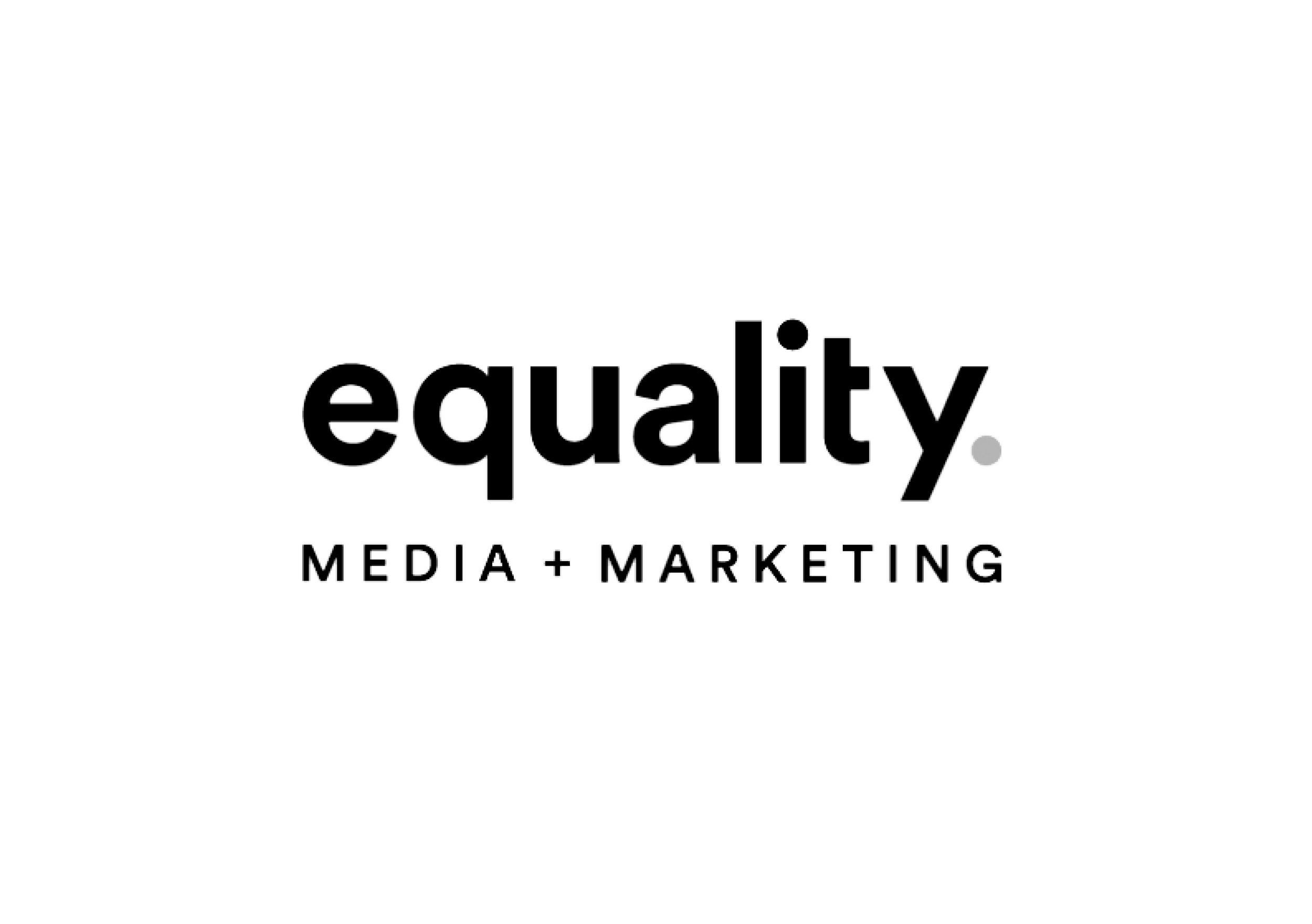 Black and white logo with the word 'equality' prominently displayed and 'media + marketing' underneath