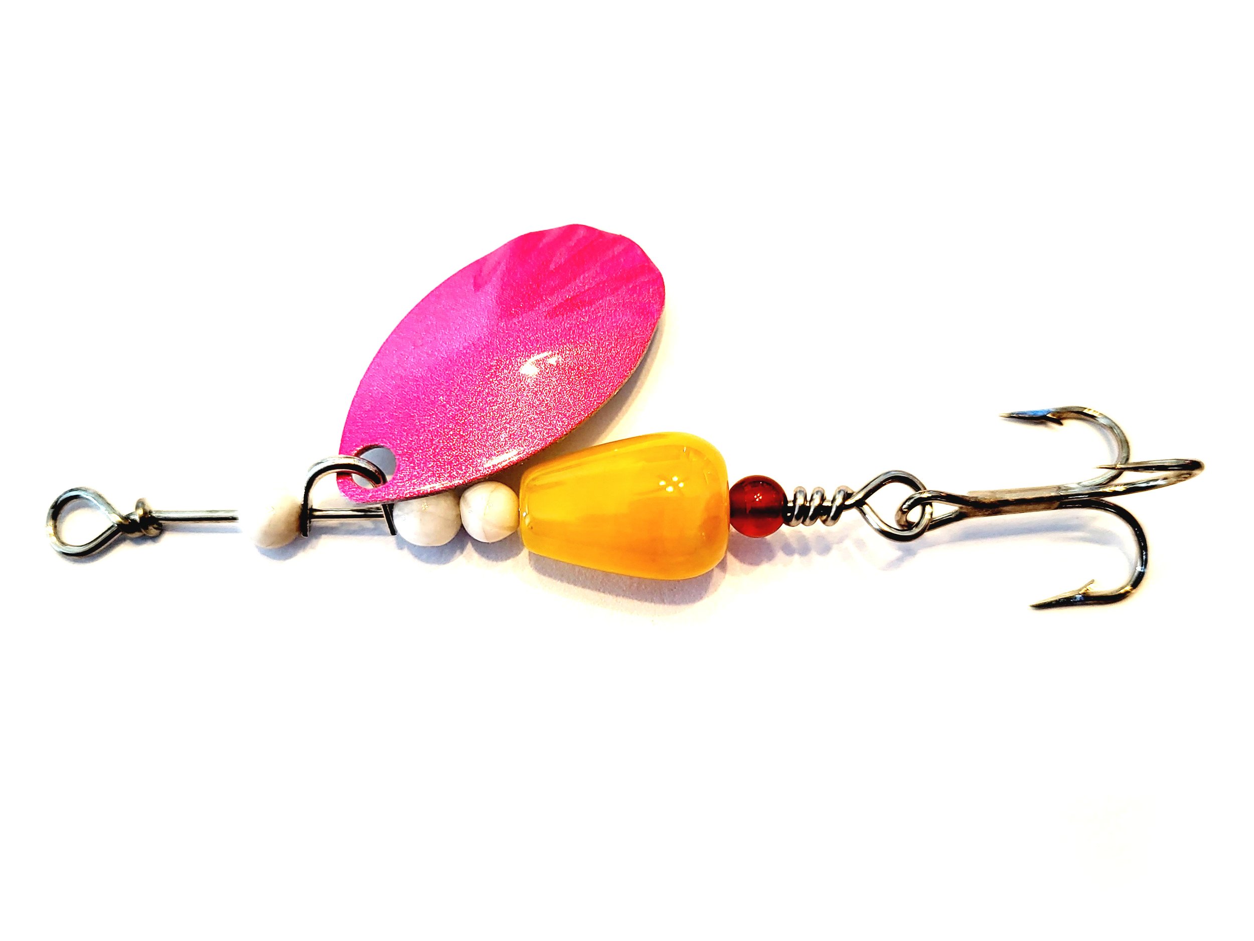 Handmade Spinner Fishing Lure Yellow & Blue W/ Copper-print Blade Inline  Spinner Made in Canada Trout Salmon Bass Pike Perch Walleye 