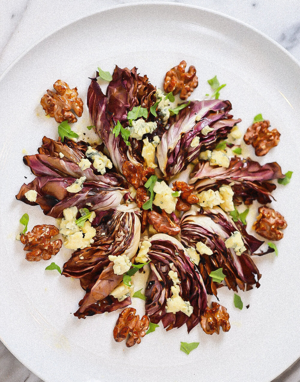 Grilled Radicchio Salad with Blue Cheese and Candied Walnuts Salads Grilled Radicchio Salad with Blue Cheese and Candied Walnuts Salads