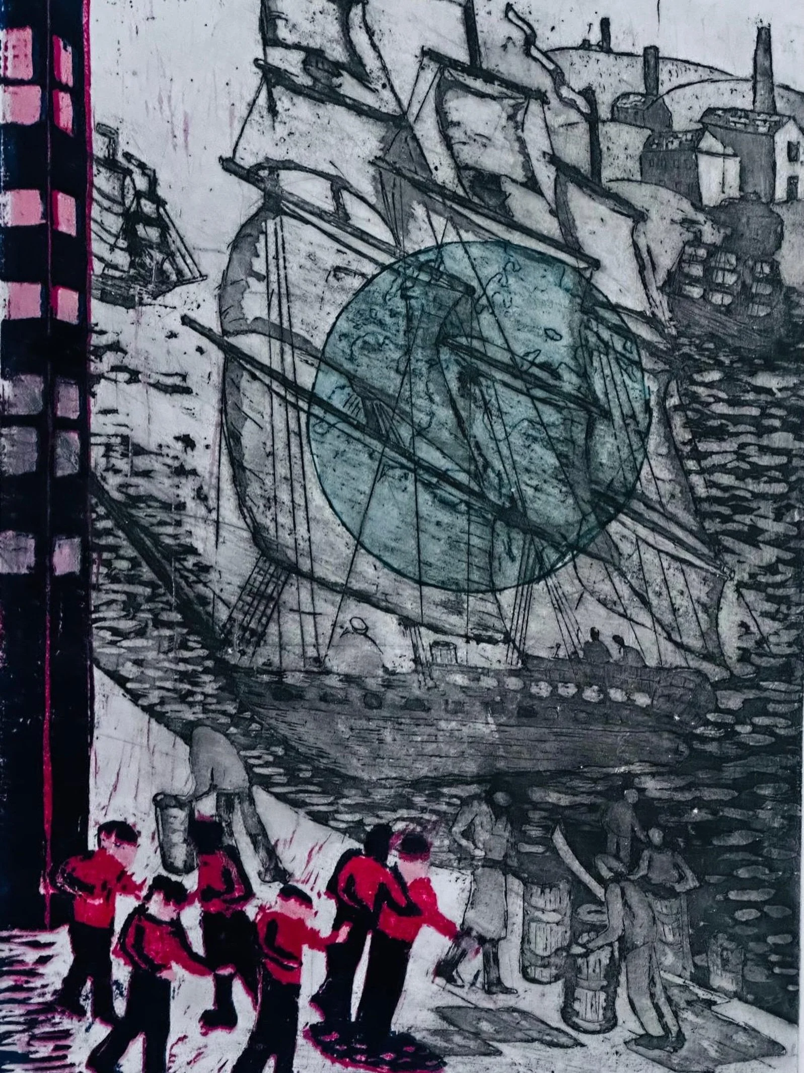 &lsquo;Docklands&rsquo; Etching + Relief Print, Limitrd Edition for Imprint Exhibition.