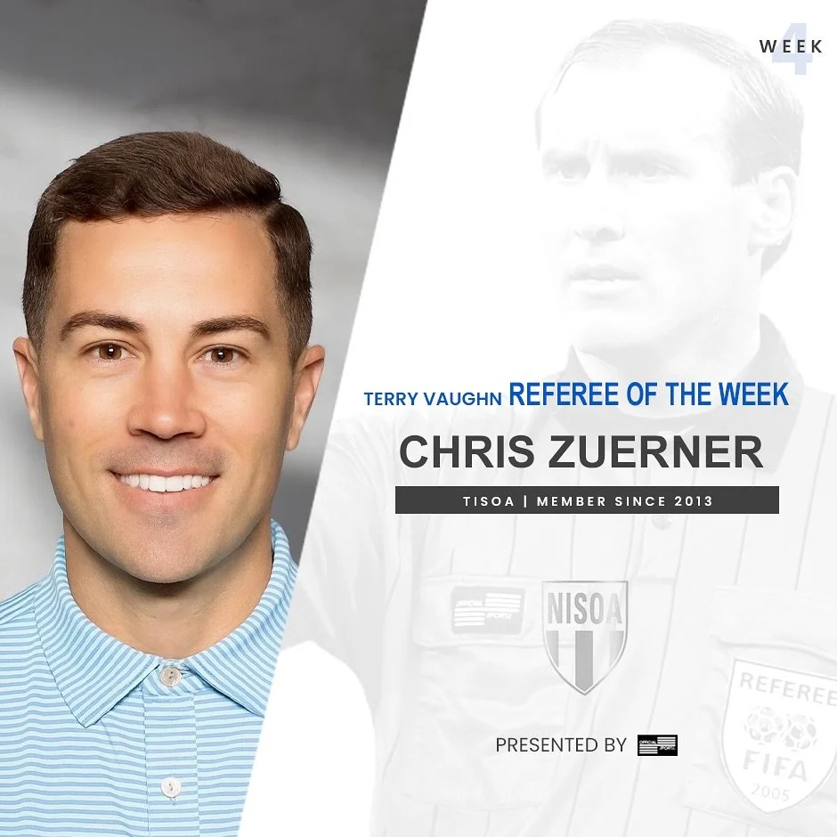 Congratulations to Chris Zuerner on being selected as the Week 4 Terry Vaughn Referee of the Week Award Winner! 

#NISOA #TVRefOfTheWk
