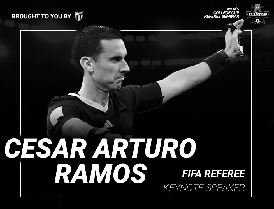 NISOA is excited to announce FIFA &amp; two-time World Cup Referee Cesar Arturo Ramos as the Keynote Speaker for the 2025 Men&rsquo;s College Cup Seminar⚽️🎤✨

We are so grateful to host @cesarturo83 at the NISOA MCC Seminar, he is such an inspiratio