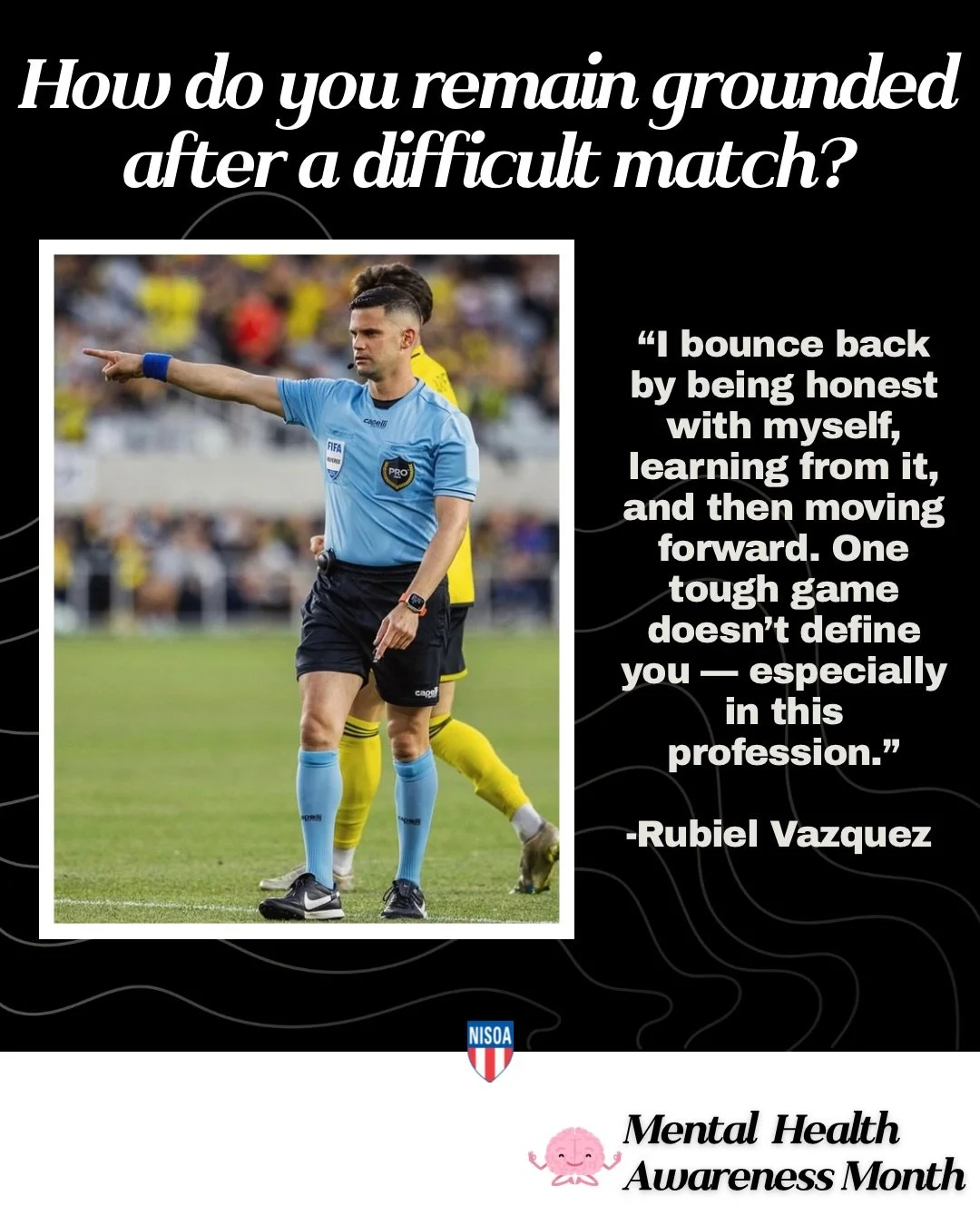 Mental Health Awareness Month🧠⚽️💪🏼✨
Rubiel Vazquez, FIFA Referee &amp; 2025 NISOA Coffee Connoisseur Superlative Winner, discusses how he remains grounded after a difficult match.

Thanks for sharing @rubiel18 ☕️‼️👏🏼

#athlete #mentalhealthaware