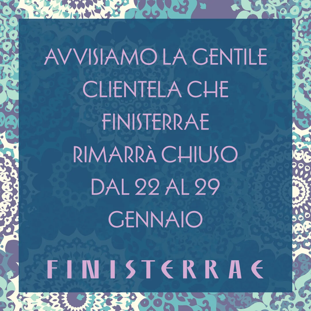 Chiuderemo questa settimana per manutenzione generale. Saremo di nuovo aperti martedì 30.
Per qualsiasi richiesta contattaci al 0552638675 o info@finisterraefirenze.com.
We will be closing this week for general maintenance. We will be open ag