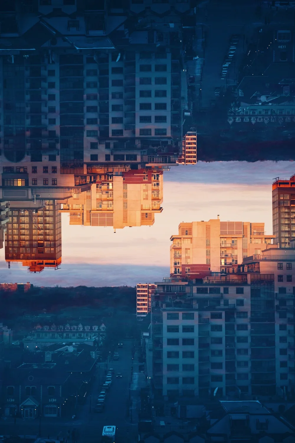 double exposure of a city scape in orange and blue
