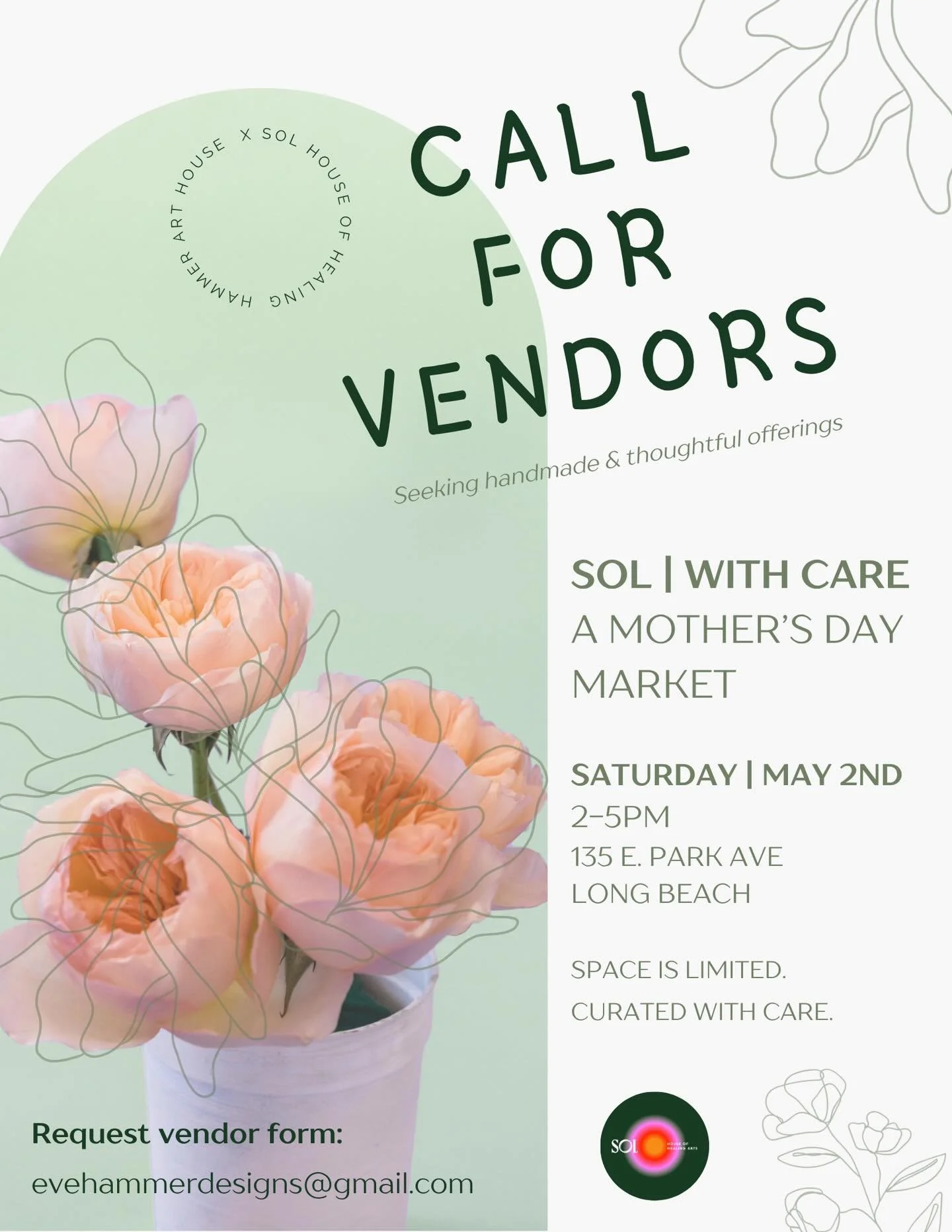 🌸🌺 now accepting vendors 🌺🌸 

SOL | With Care - A Mother&rsquo;s Day Market
Saturday May 2 &bull; 2-5pm
@solhouseofhealingarts 

This is a curated market featuring handmade and thoughtful offerings. We&rsquo;re seeking a small group of vendors wh