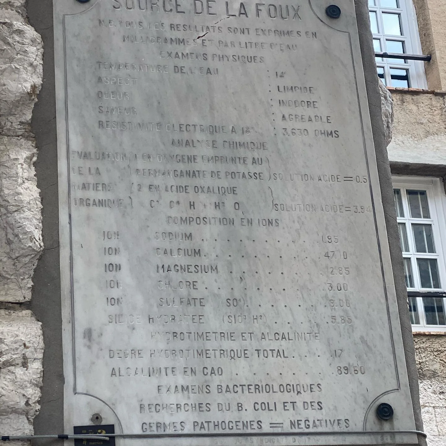 Mineral water analysis - Source de la Foux Vence

#mineralwater 
#vence
#france
#holiday