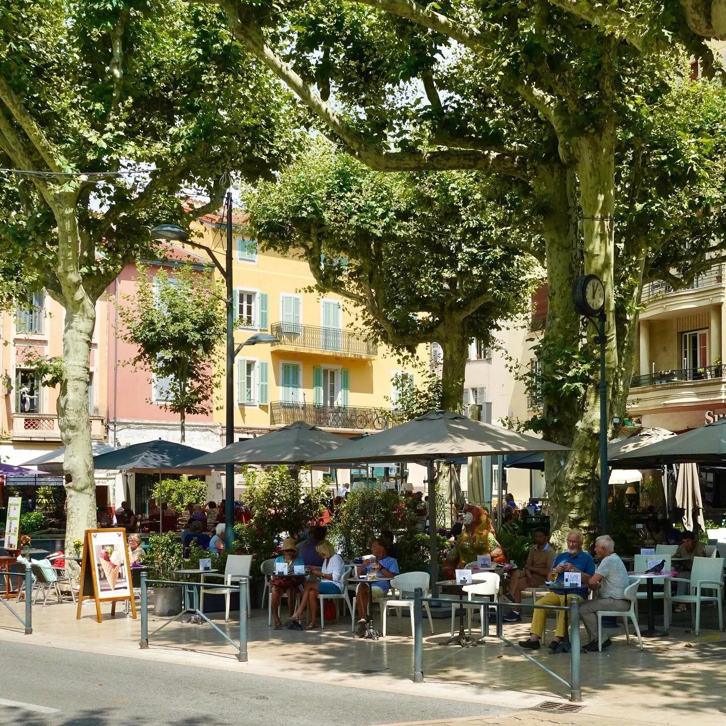Taking coffee french style under beautiful old Plane trees on the Avenue de la Resistance Vence France

#coffeetime 
#vencefrance 
#alfresco 
#coffeeinvence