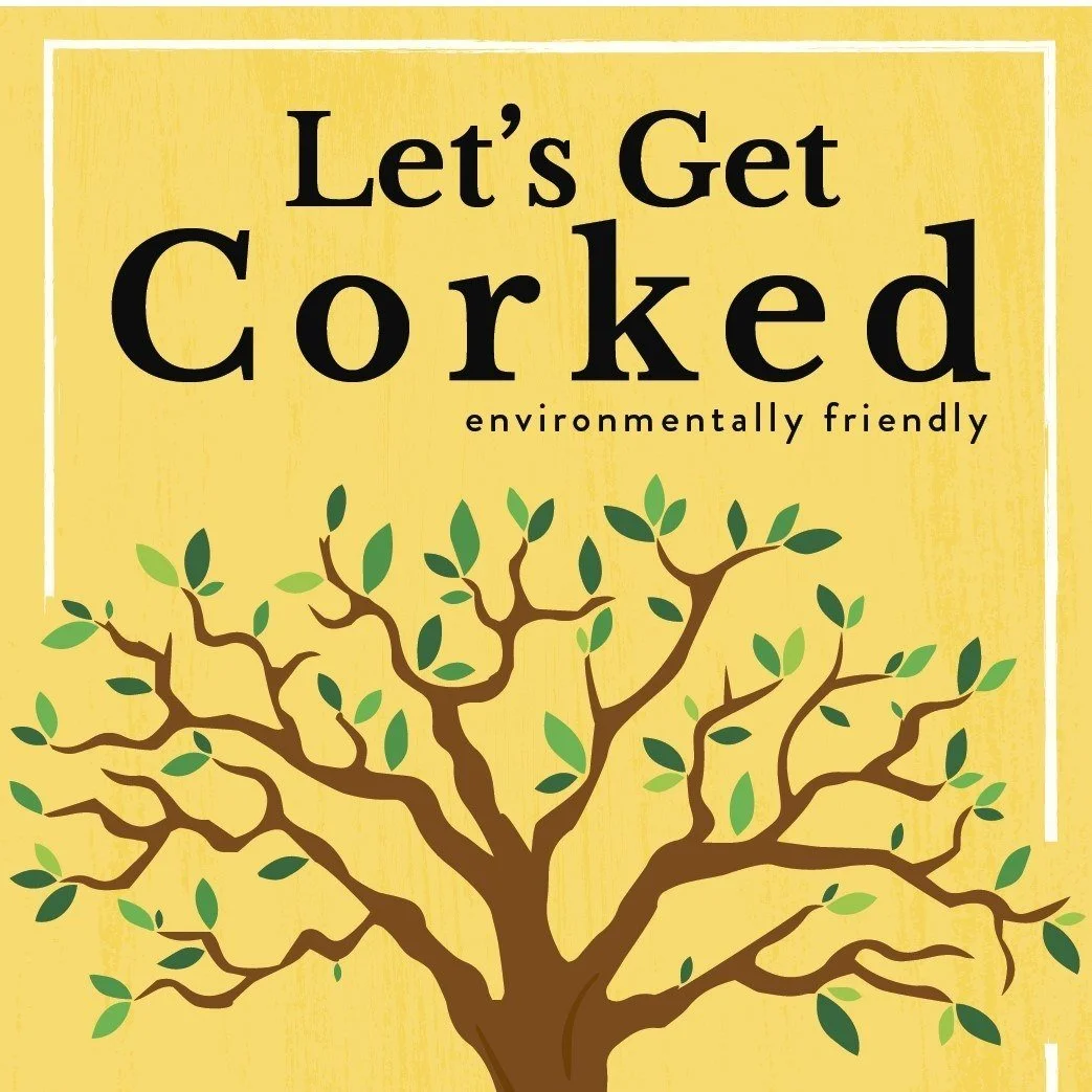 Lets Get Corked logo - cork oak tree with yellow background