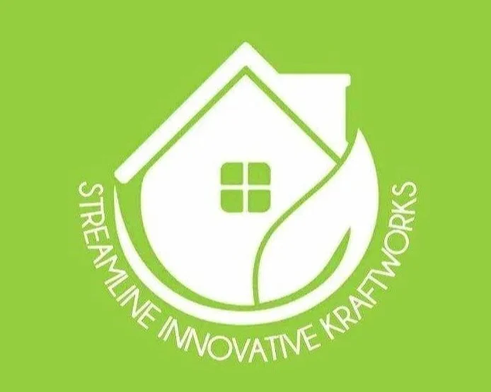 bright green logo with house in leaf shape 'Streamline Innovative Kraftworks'