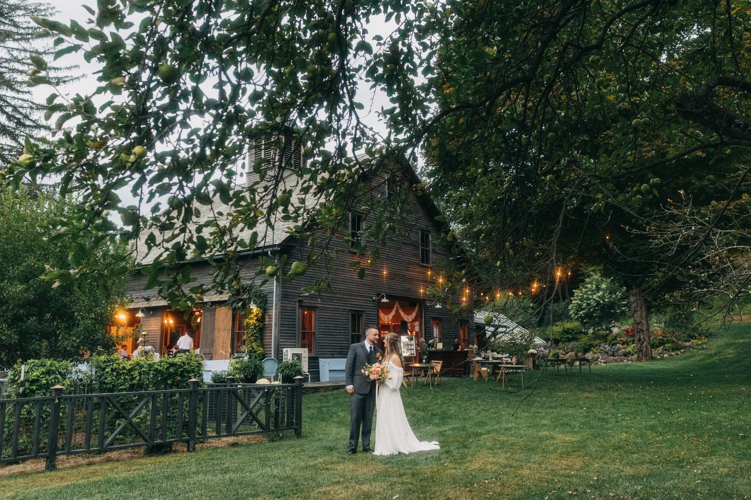 Portrait of a bride and groom during a wedding at western massachusetts wedding venue Gloriosa & Co in Ashfield, Massachusetts.