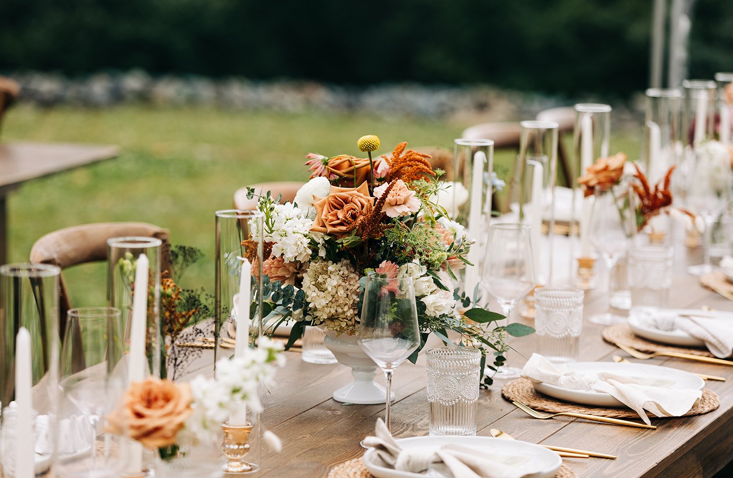  Table settings at a backyard wedding in western massachusetts 