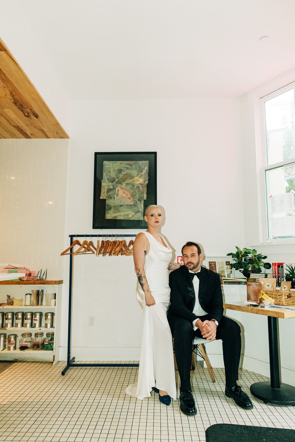 Portrait of a bride and groom during their wedding at Juliet in Somerville, Massachusetts.