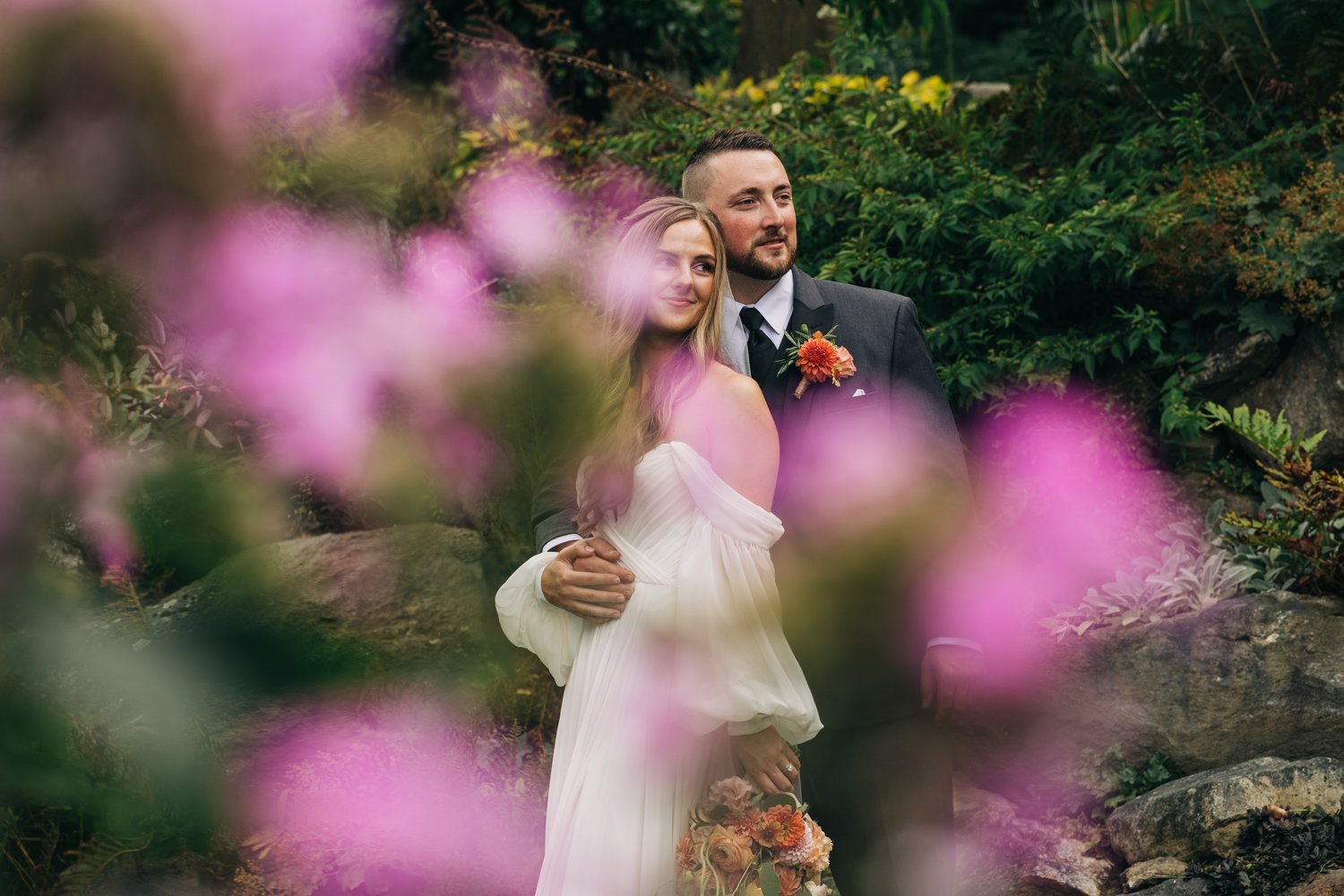 portrait of a bride and groom during a wedding at western massachusetts wedding venue Gloriosa & Co in Ashfield, Massachusetts.