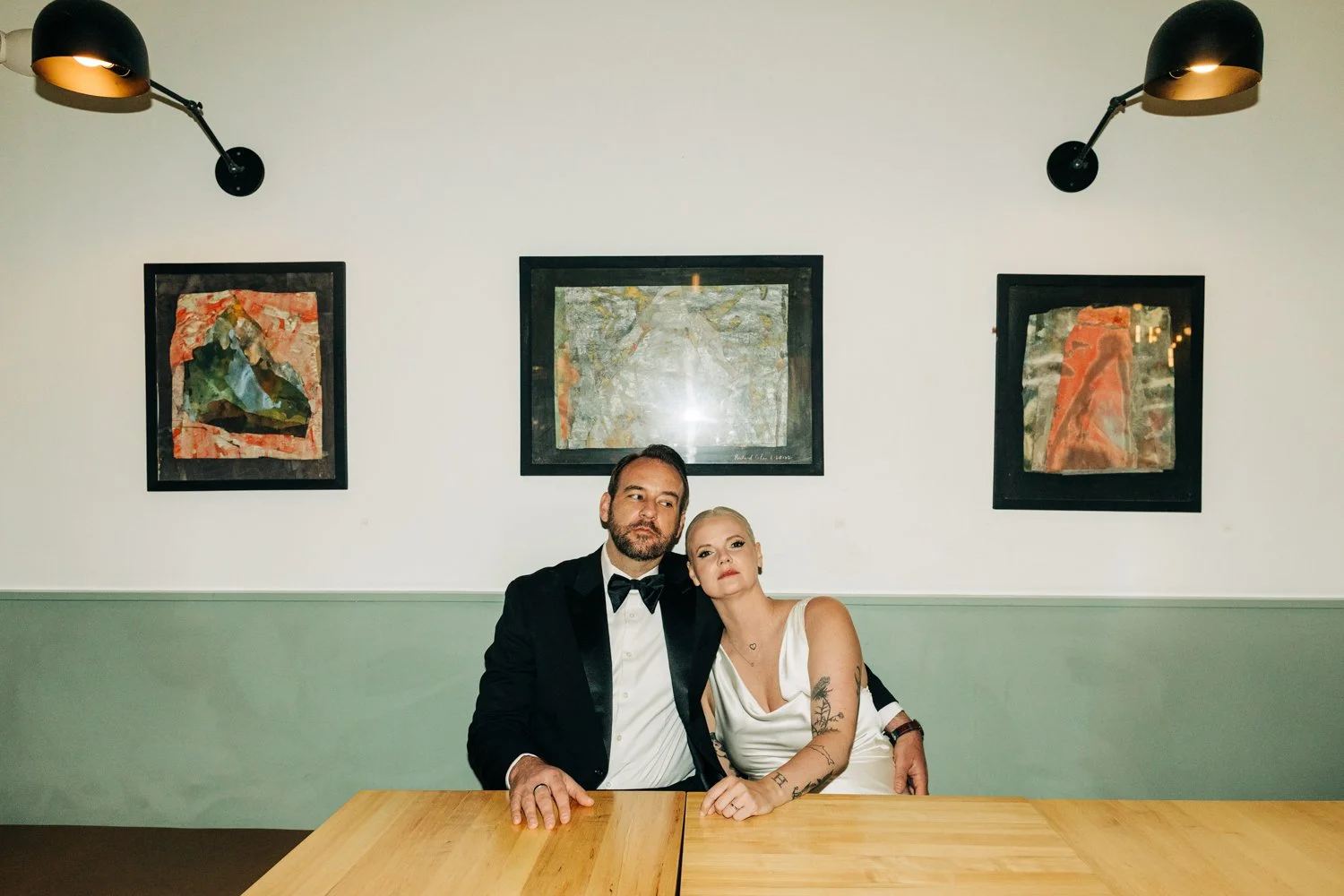 Portrait of a bride and groom at Juliet in Somerville, Massachusetts.
