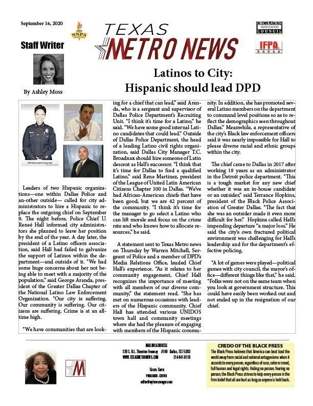 TEXAS METRO NEWS: Community Calls For New Leadership For DPD Chief Search