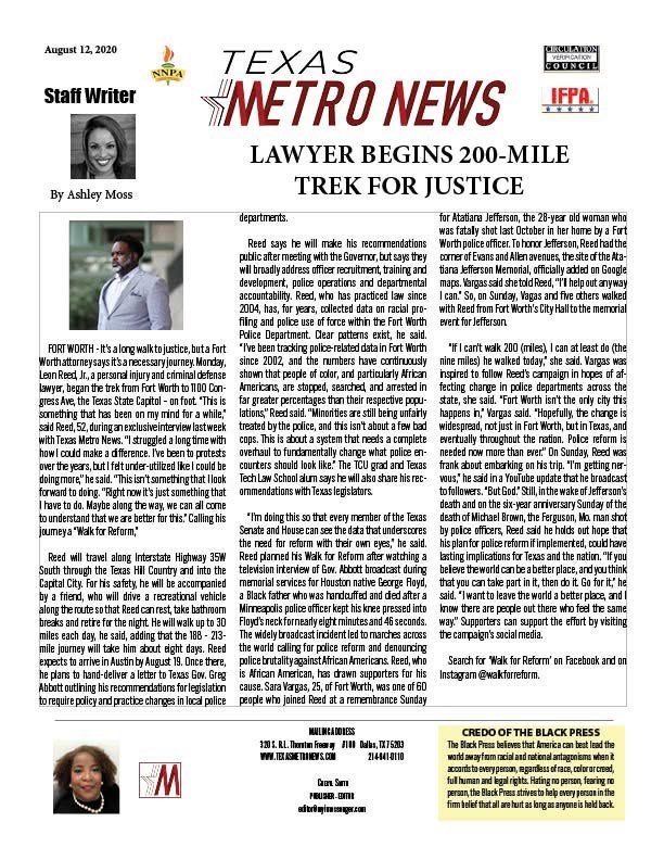 TEXAS METRO NEWS: Lawyer Begins 200-Mile Trek For Justice 