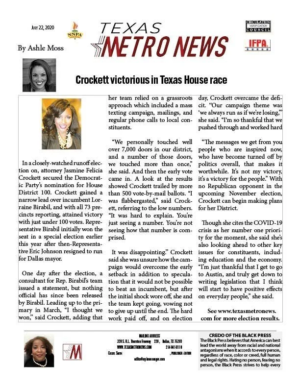 TEXAS METRO NEWS: Crockett Victorious In Texas House Race