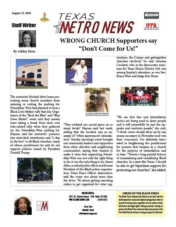 TEXAS METRO NEWS: Dallas Church Rally Blocked By Opposing Supporters