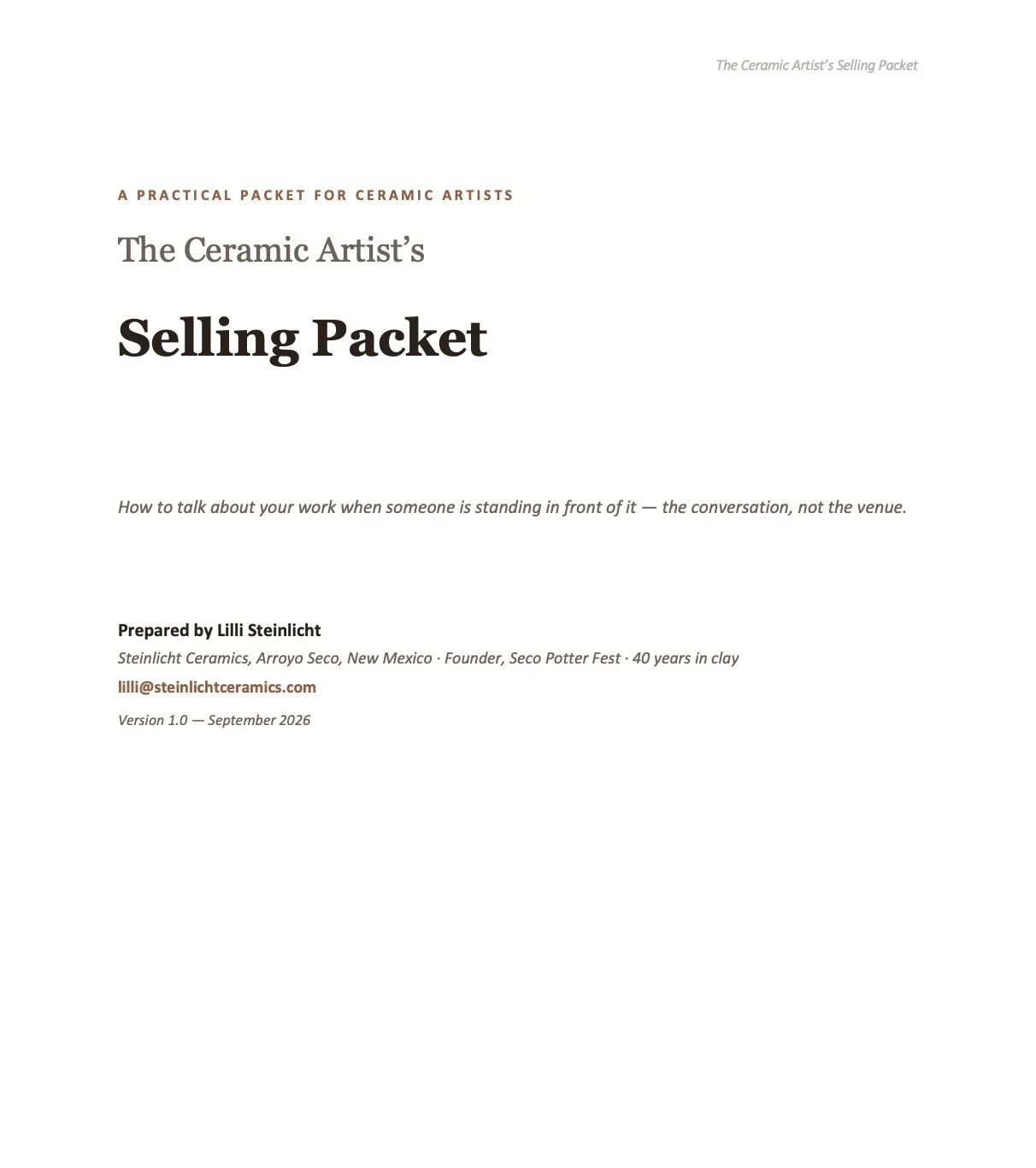 The Ceramic Artist's Selling Packet