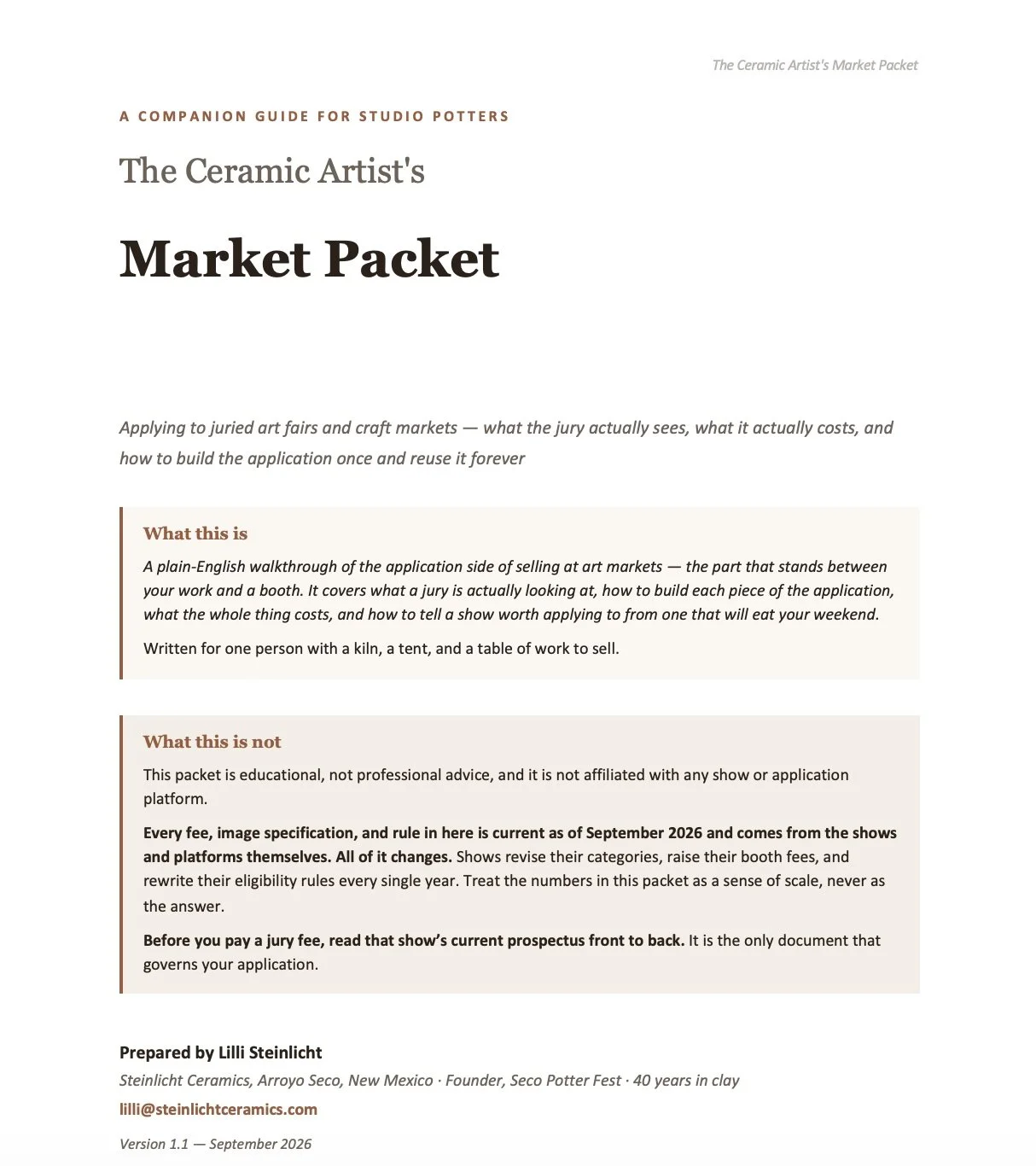 The Ceramic Artist's Market Packet