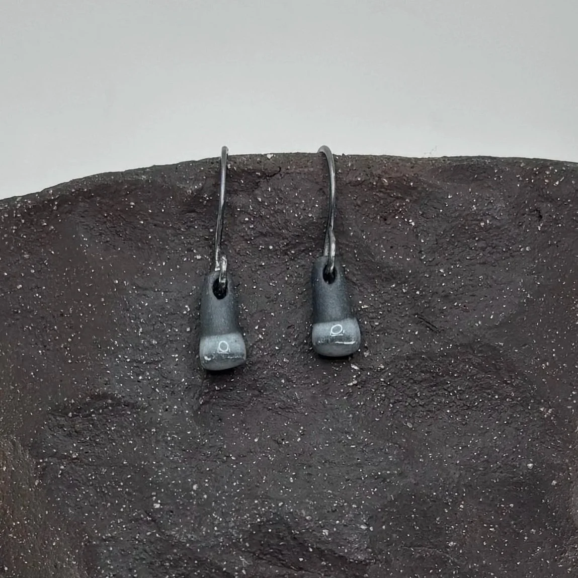 Black Porcelain Drop Earrings w/Grey Glaze