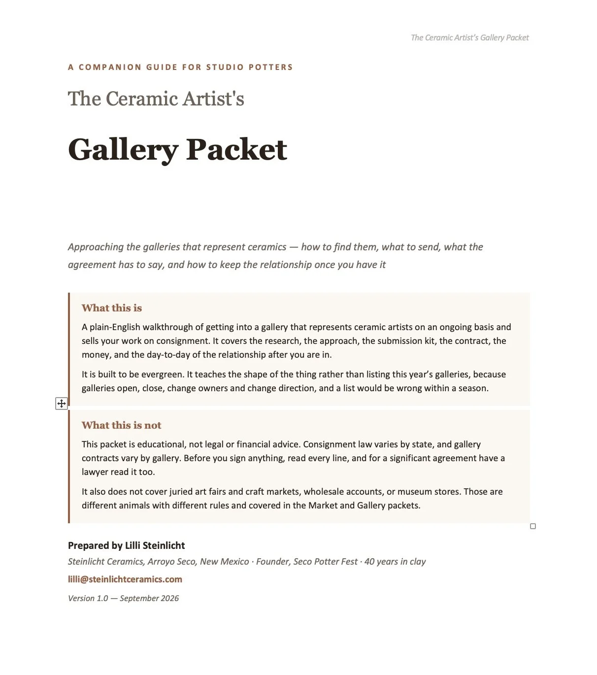 The Ceramic Artist's Gallery Packet