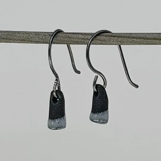 Black Porcelain Drop Earrings w/Grey Glaze
