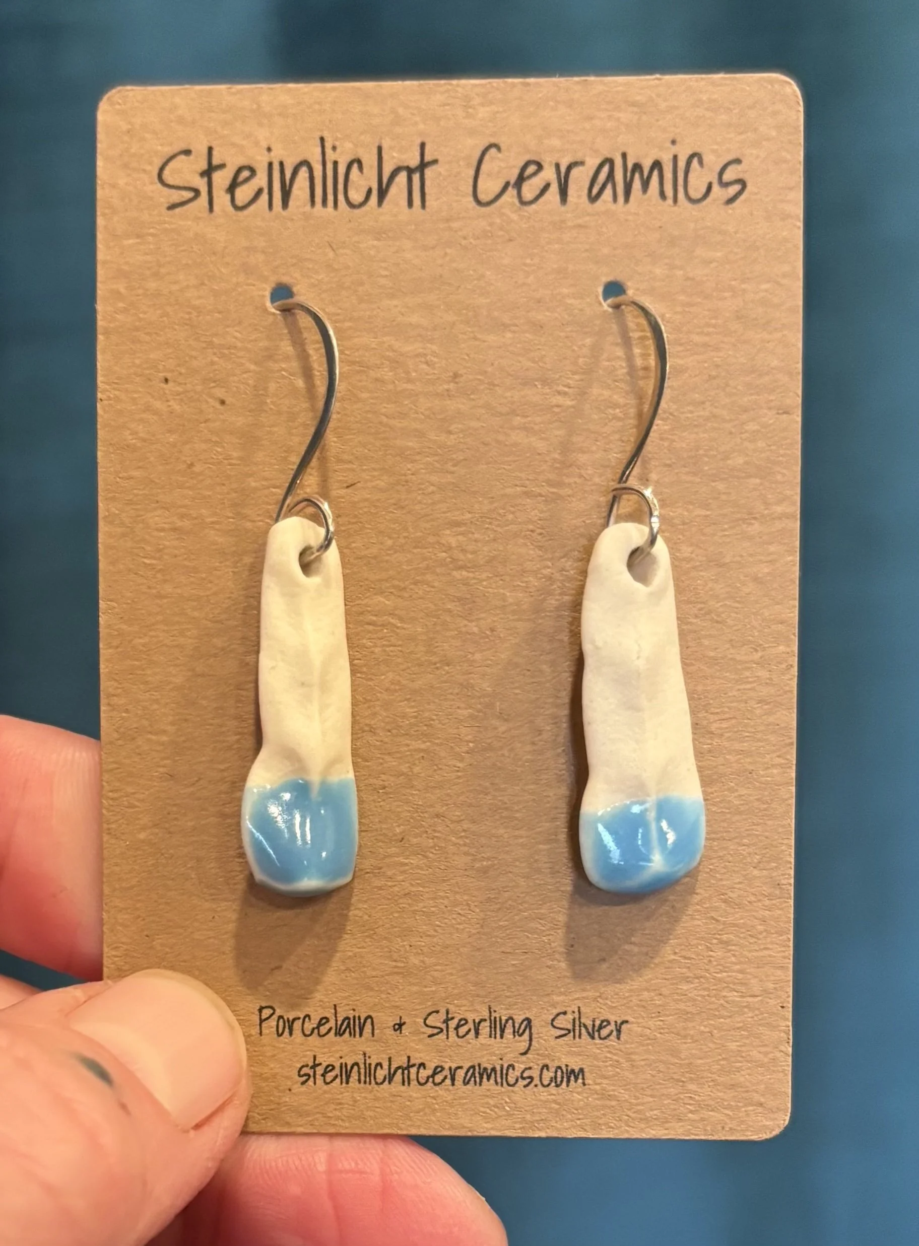 Long Porcelain Earrings With Light Blue Glaze