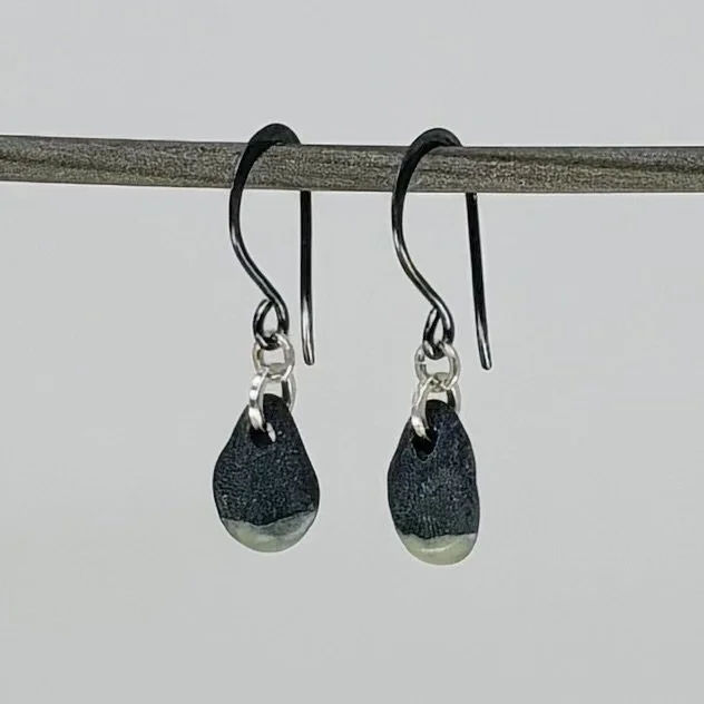 Black Porcelain Leaf Earrings w/Light Yellow Glaze