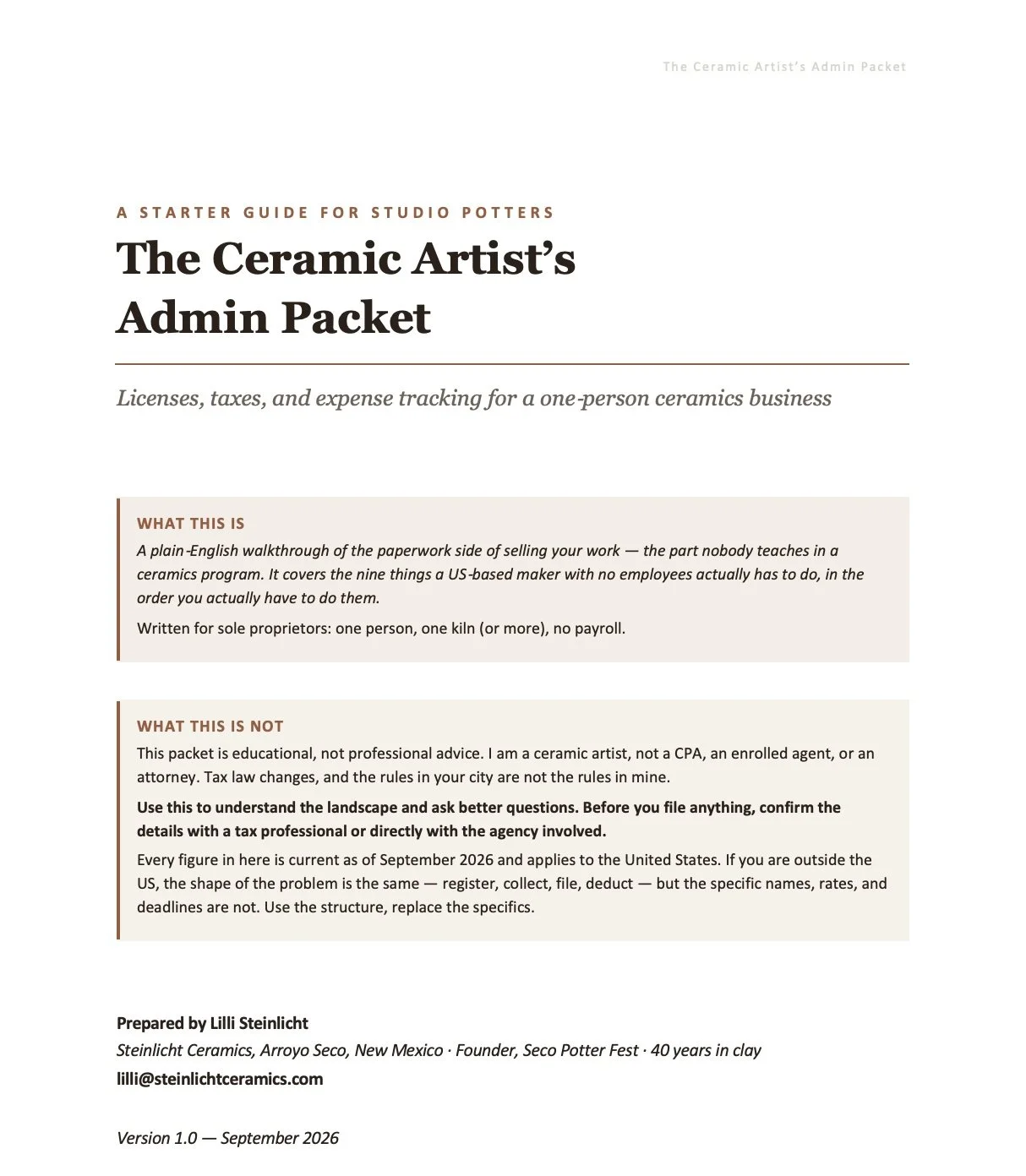 The Ceramic Artist's Admin Packet