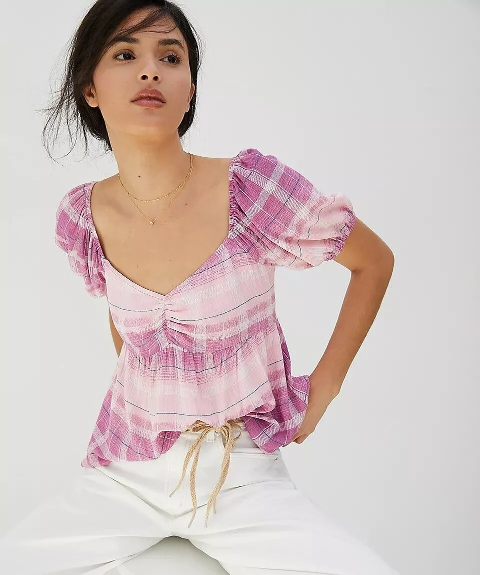 En Elly Ombre Plaid Babydoll Blouse @anthropologie #femme #cottagecoreaesthetic #spring #datenightoutfit