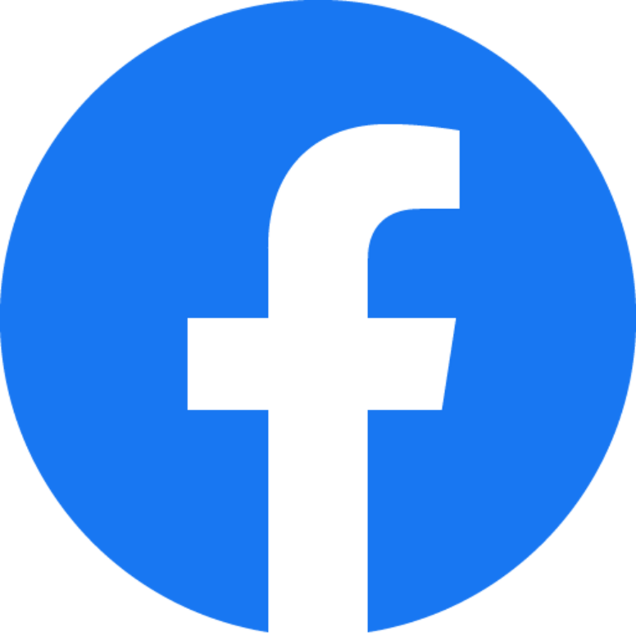 Blue circular Facebook logo with a white lowercase 'f' in the center.